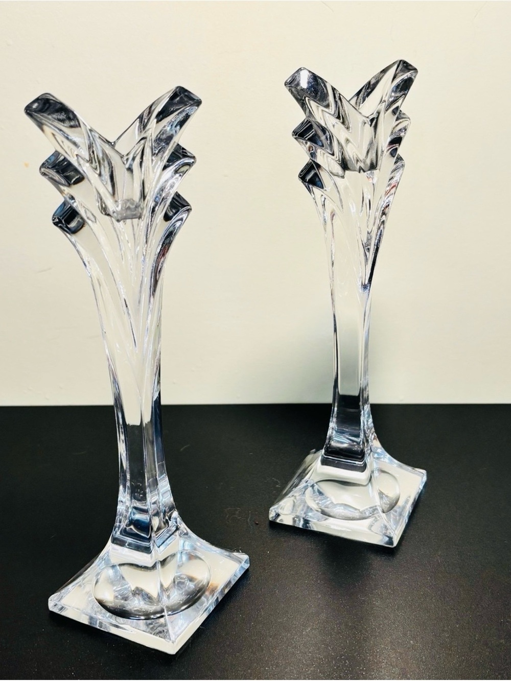 Vintage Mikasa Art Deco 1980s Candlesticks Pair Set Lead Crystal Germany